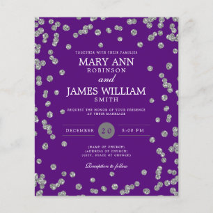 Budget Wedding Silver Glitter Purple Invite Flyer