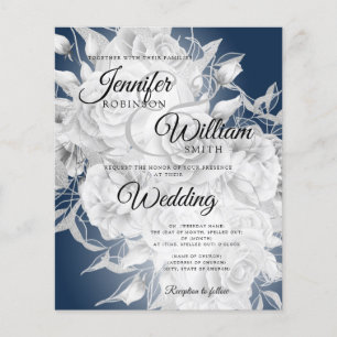 Budget Wedding Silver & Navy Floral Invitation  Flyer