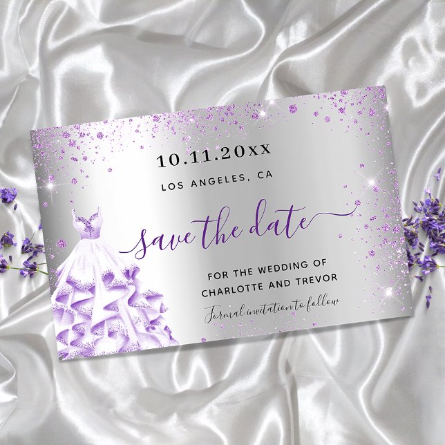 Budget wedding silver purple dress save the date (Creator Uploaded)