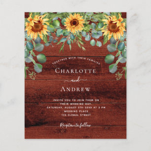Budget wedding sunflowers eucalyptus brown wood