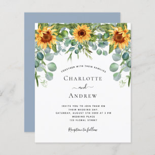 Budget wedding sunflowers eucalyptus dusty blue