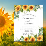Budget wedding sunflowers eucalyptus invitation<br><div class="desc">A white background decorated with sunflowers,  eucalyptus greenery.   Personalize and add your names and party details.</div>