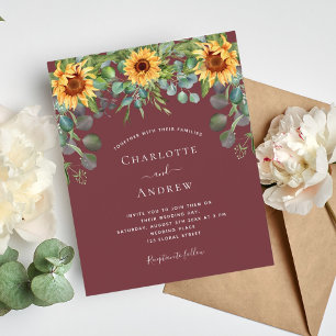 Budget wedding sunflowers eucalyptus wine red