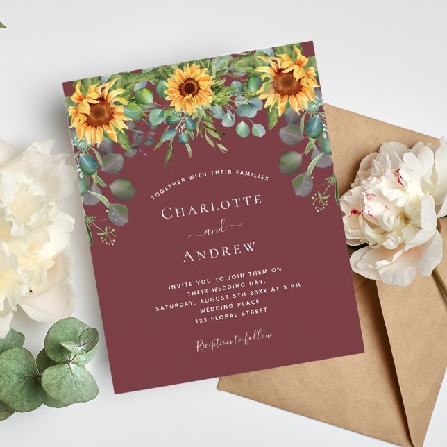 Budget wedding sunflowers eucalyptus wine red (Creator Uploaded)