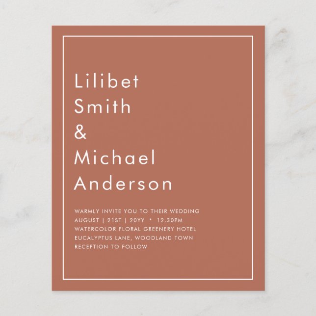 BUDGET Wedding Terracotta Monochrome Flyer (Front)