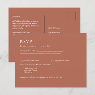 BUDGET Wedding Terracotta Monochrome RSVP Postcard
