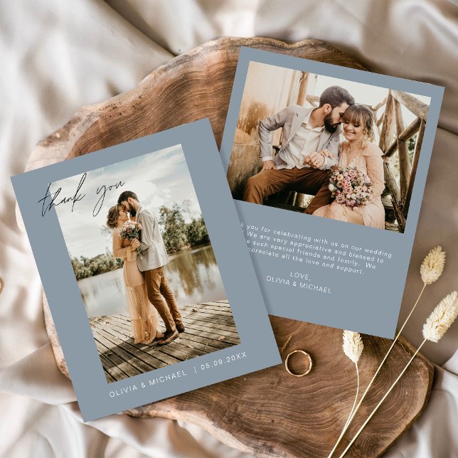 Budget Wedding Thank You Dusty Blue Photo Cards (Creator Uploaded)