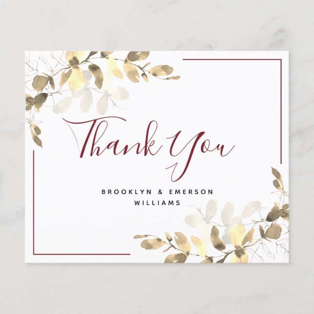 BUDGET Wedding Thank You | Red Gold Eucalyptus (Front)