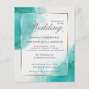 Budget Wedding Turquoise Gold Abstract Marble Invi