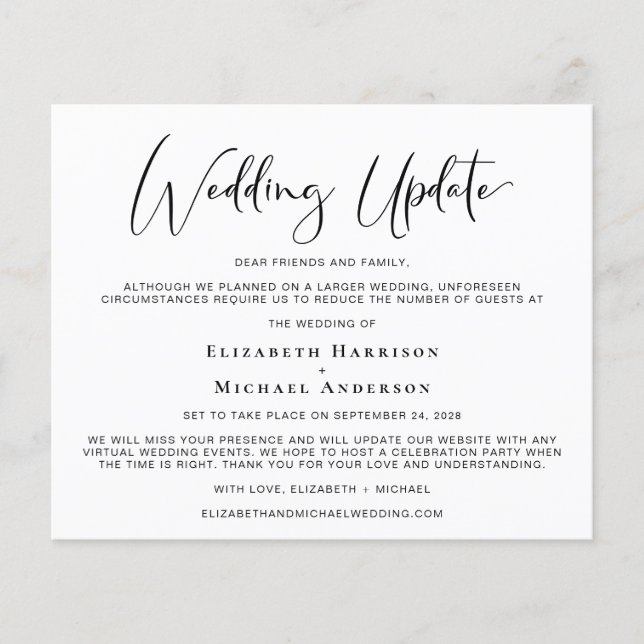 Budget Wedding Update Announcement (Front)