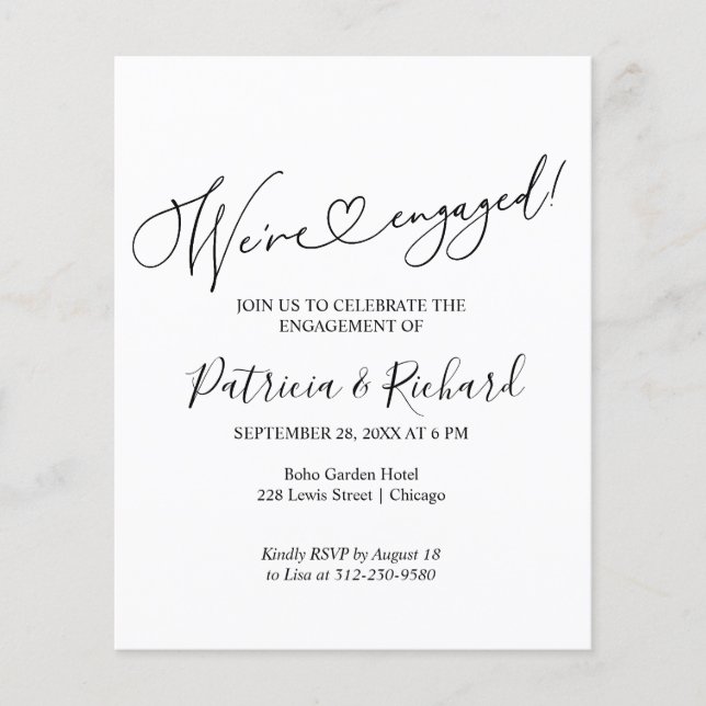 Budget We're Engaged Engagement Party Announcement (Front)