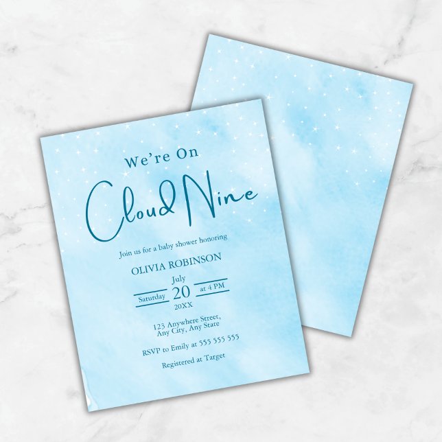 Budget We're On Cloud Nine Boy Baby Shower Invite  (Budget We're On Cloud 9 Dreamy Sky Blue Boy Baby Shower Invitation )