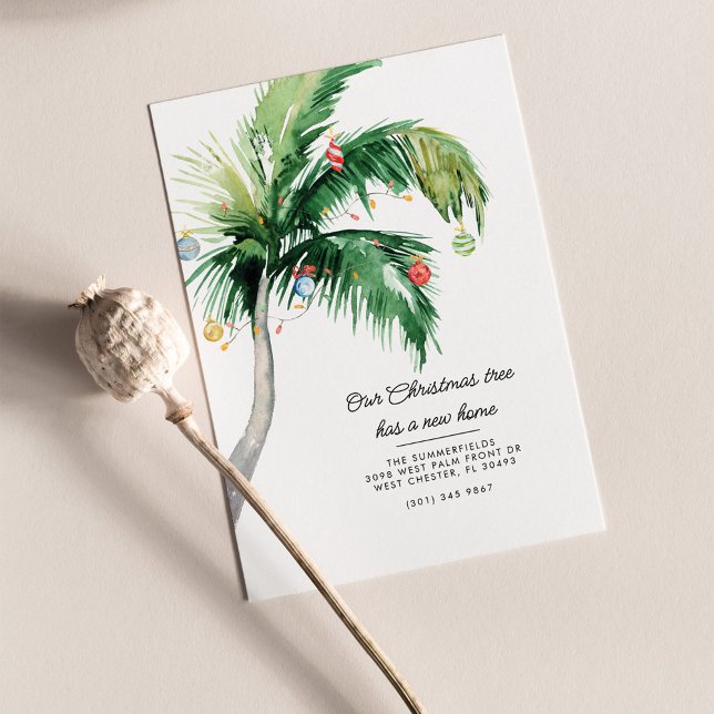 Budget We've Moved Christmas Moving Announcement (Moving Announcement Palm Tree Baubles Decoration)