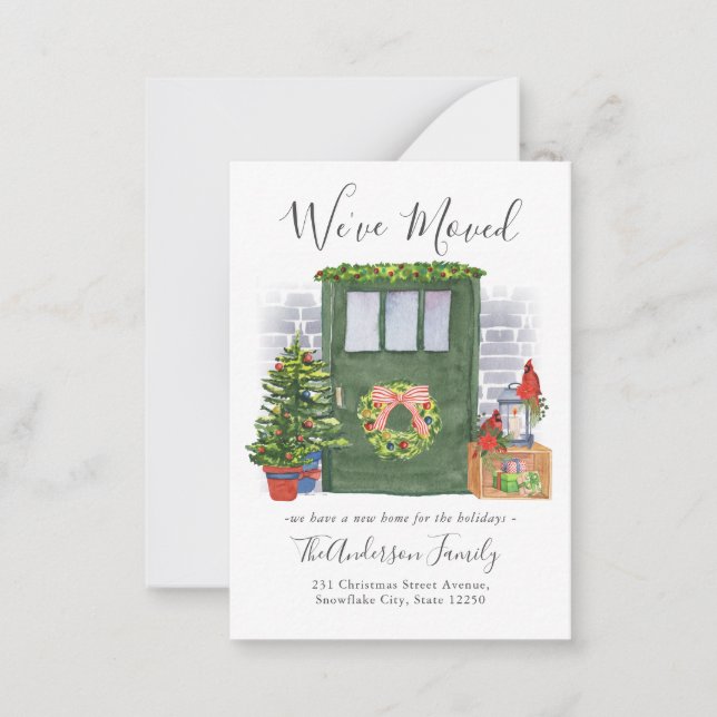 Budget We've Moved Door Christmas Holiday Moving Card (Front)