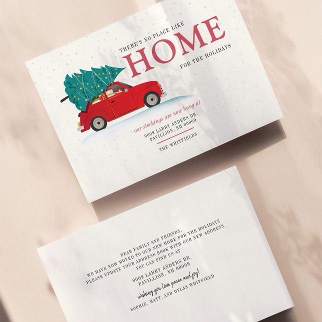 Budget We've Moved New Address for Holidays Moving (Boho Holiday Watercolor Red Car Moving Announcement Card)