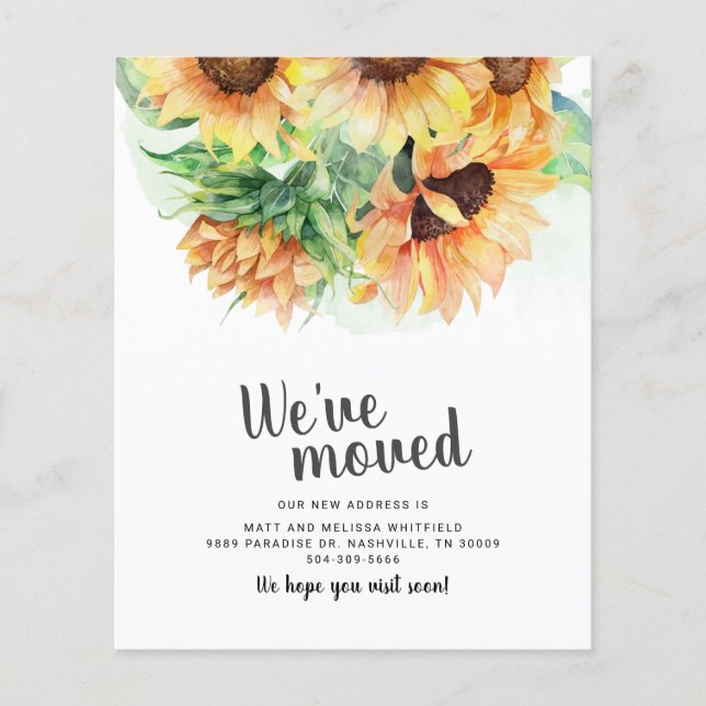 Budget We've Moved Watercoler Sunflower Moving (Front)