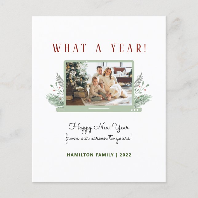Budget What A Year Simple New Year Photo Card (Front)
