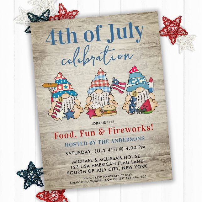 Budget Whimsical Gnomes 4th Of July Party Invite (Creator Uploaded)