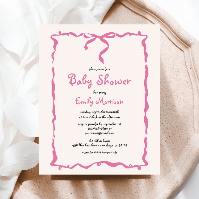 Budget Whimsical Quirky Blush Pink Bow Baby Shower Flyer (Creator Uploaded)