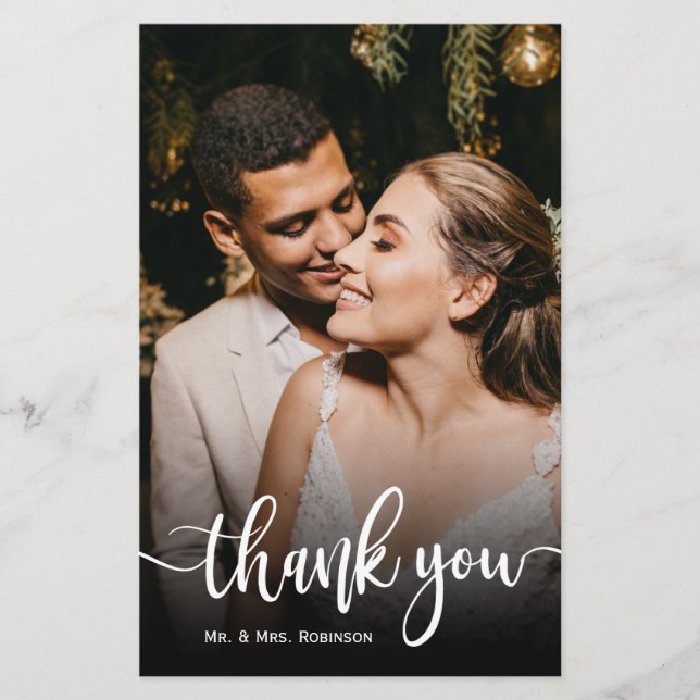 Budget Whimsical Script Wedding Thank You Card (Front)