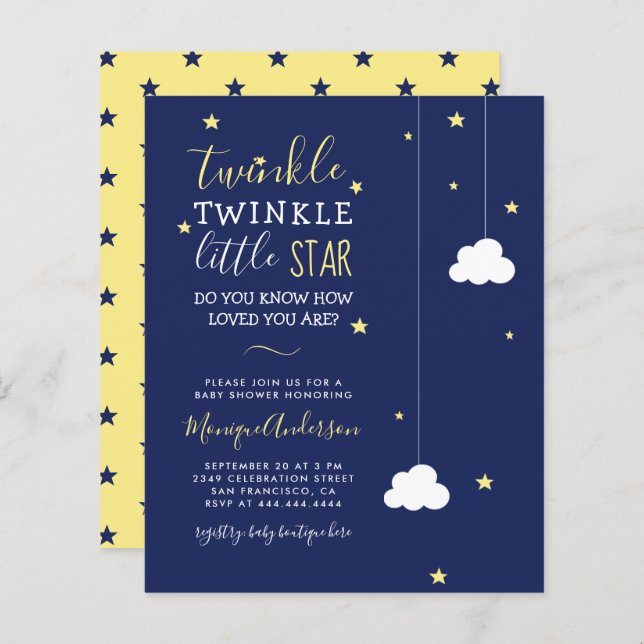 Budget Whimsical Twinkle Little Star Baby Shower (Front/Back)