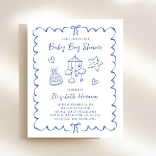 Budget Whimsical Wavy Frame Baby Boy Shower Invite