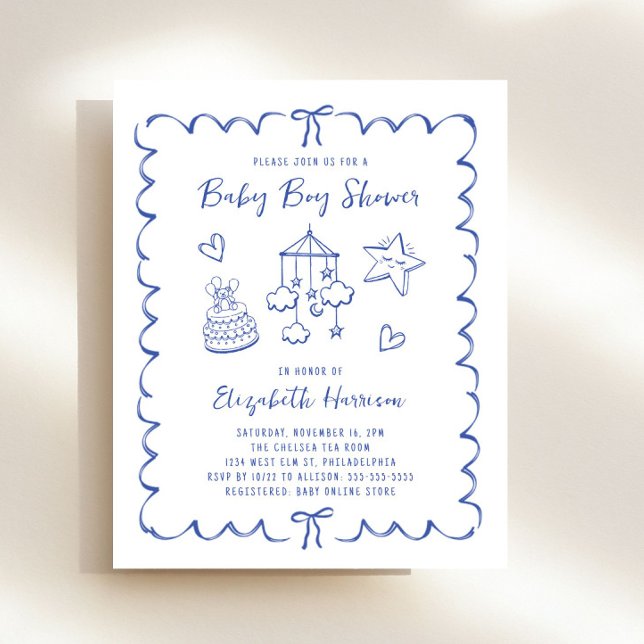 Budget Whimsical Wavy Frame Baby Boy Shower Invite (Creator Uploaded)