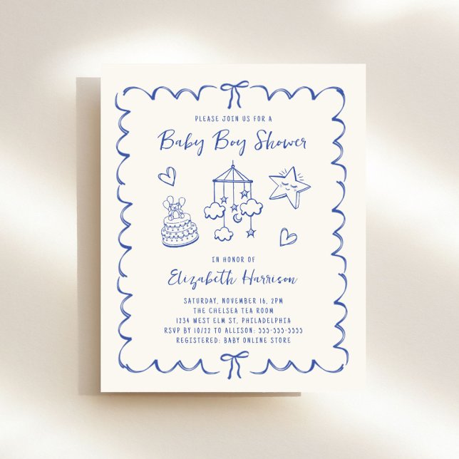 Budget Whimsical Wavy Frame Baby Boy Shower Invite (Creator Uploaded)
