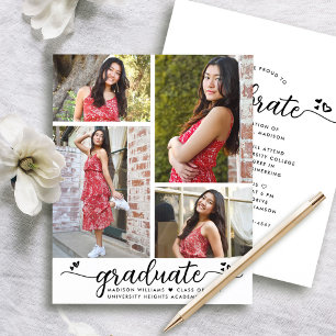 Budget White Black Grad 4 Photo Script Invitation