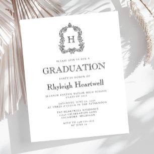 Budget White Black Monogram Crest Graduation Party