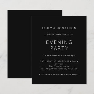 Budget White Black Wedding Evening Party Invite
