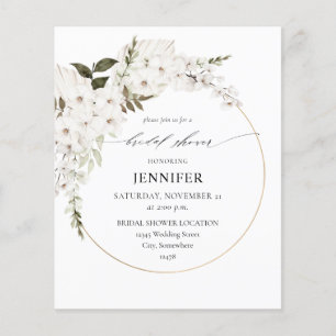 Budget White Boho Floral Bridal Shower Flyer