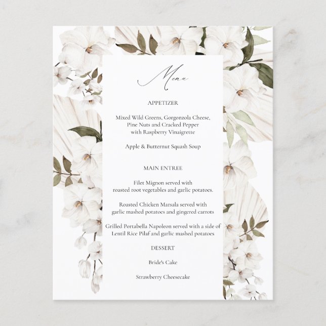 Budget White Boho Floral Menu 2 (Front)
