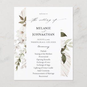 Budget White Boho Floral Wedding Ceremony Flyer