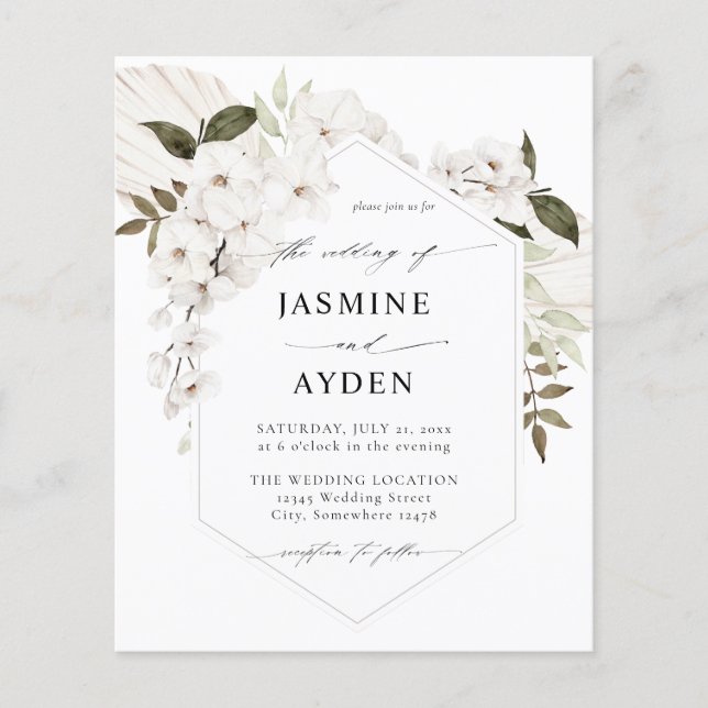 Budget White Boho Floral Wedding Flyer (Front)