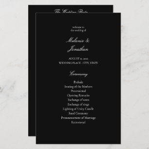 Budget White Elegant Wedding Program - Black MED