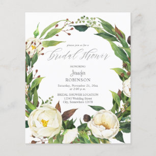 Budget White Floral & Greenery Bridal Shower Flyer