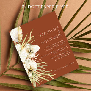 Budget white floral modern boho wedding invitation flyer