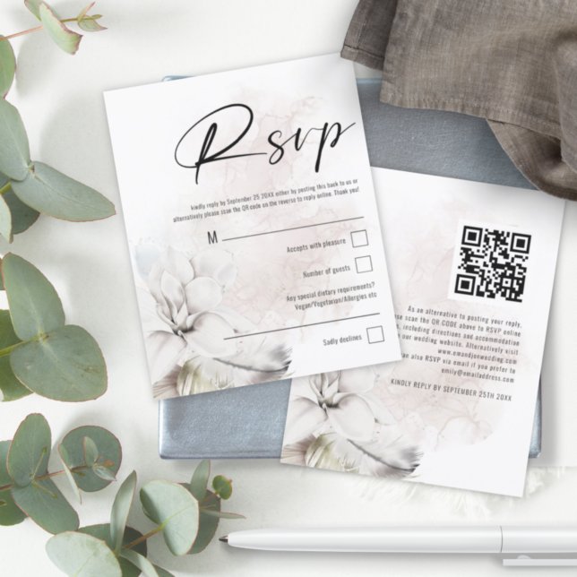 Budget White Floral QR Code Wedding RSVP (Creator Uploaded)