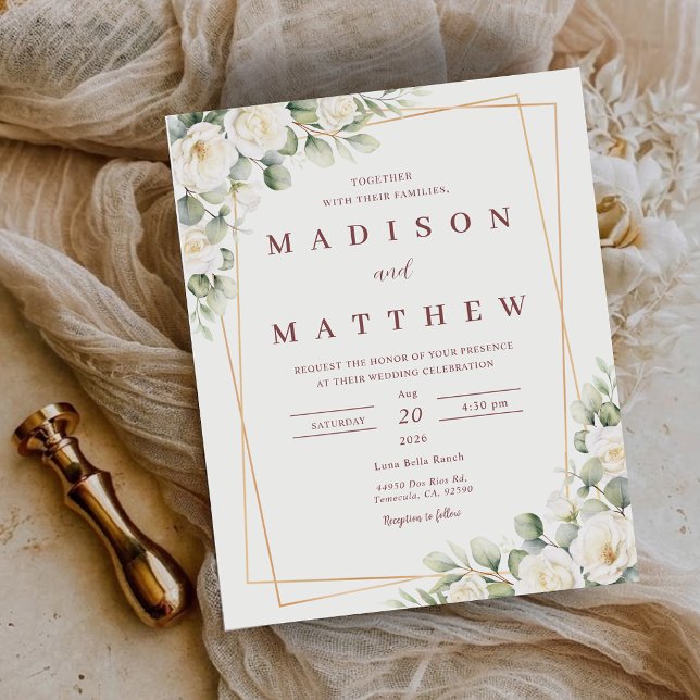 Budget White Floral Wedding Invitation (Budget White Floral Wedding Invitation)