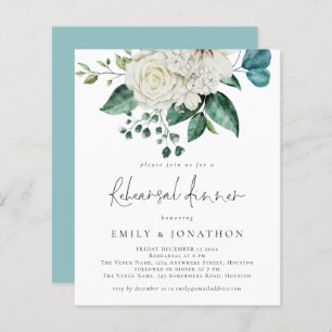 Budget White Florals Eucalyptus Rehearsal Dinner