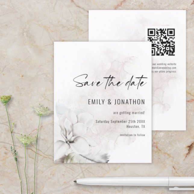 Budget White Florals QR Wedding Save the Date (Creator Uploaded)