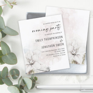 Budget White Florals Wedding Evening Party Invite