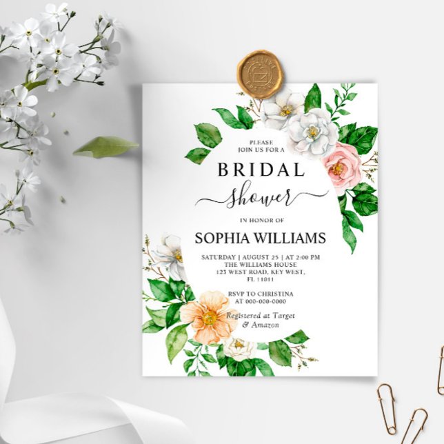 Budget White Flower Frame Bridal Shower Invitation (Creator Uploaded)