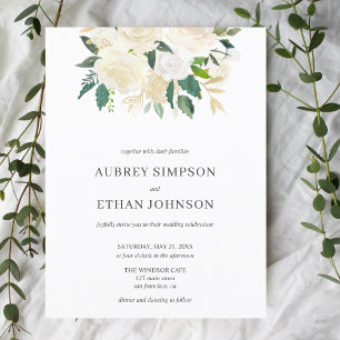Budget White Flowers Boho Wedding Invitation Postcard
