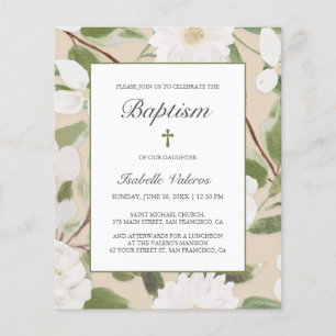 BUDGET White Flowers leaves ivory BAPTISM