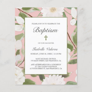 BUDGET White Flowers leaves pink BAPTISM