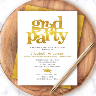Budget white gold grad cap modern party invitation