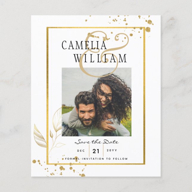BUDGET White Gold PHOTO Wedding Invitation Flyer (Front)
