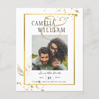 BUDGET White Gold PHOTO Wedding Invitation Flyer